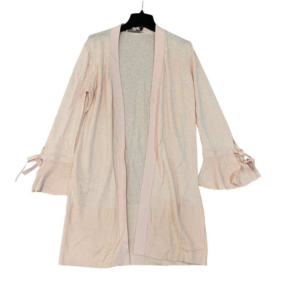 Ann Taylor LOFT Women's M Bell Sleeve Cardigan Sweater Pink Cotton Silk Blend